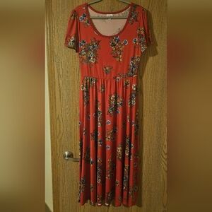 LuLaRoe Red Floral Midi Dress